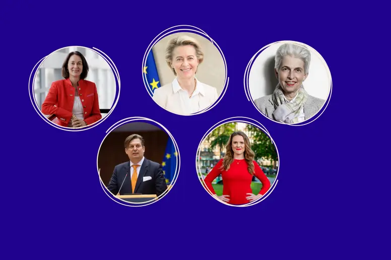 Collage der Spitzenkandidaten auf blauem Hintergrund