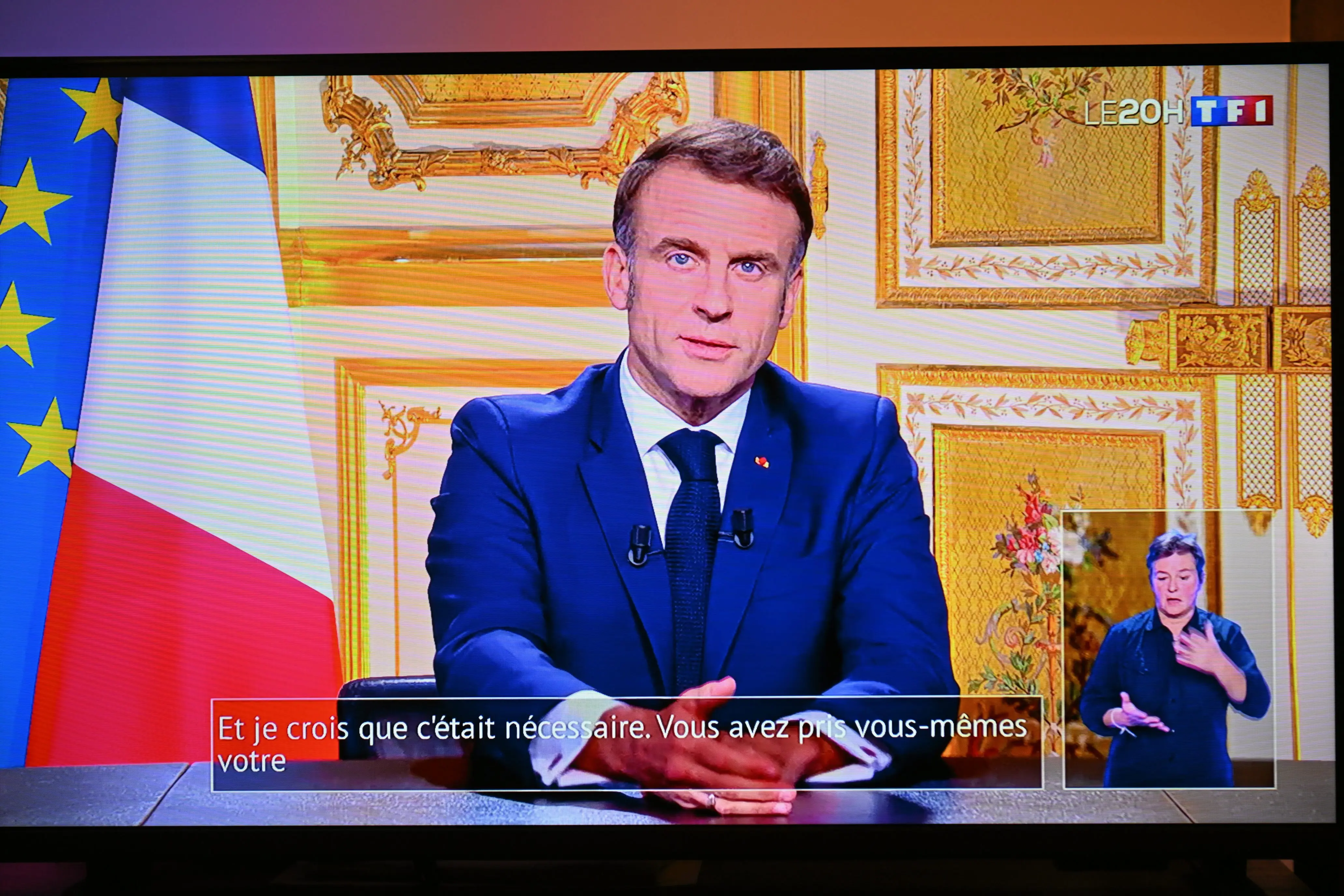 Frankreichs Präsident Emmanuel Macron während einer TV-Ansprache.