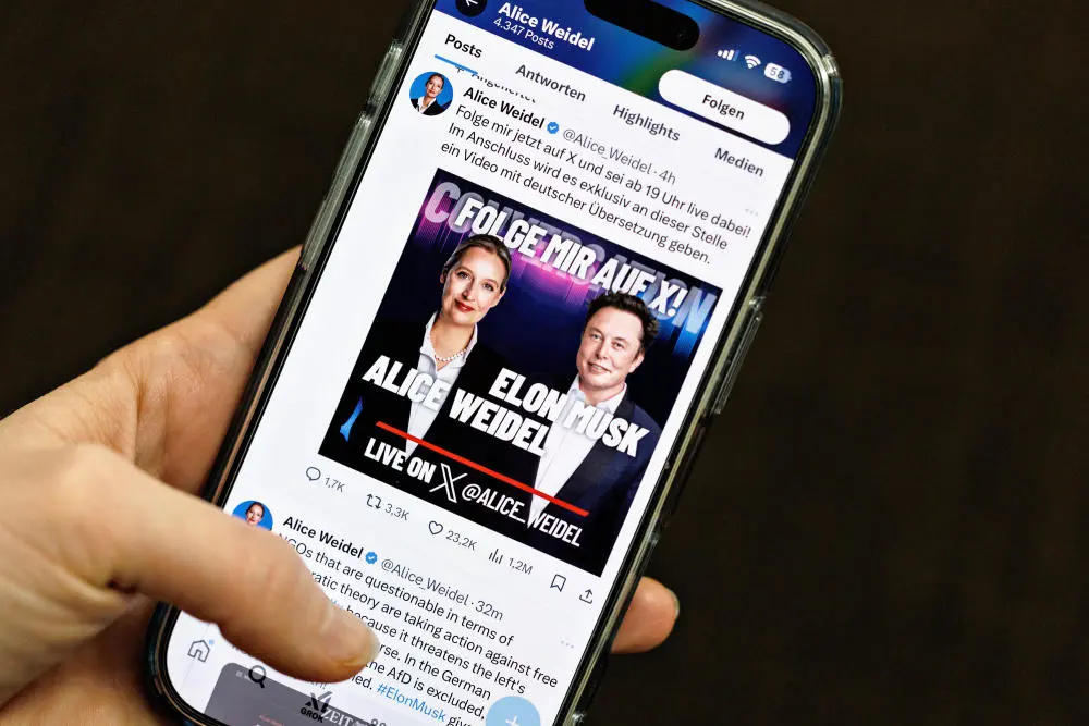 Handydisplay auf der X-Seite von Alice Weidel