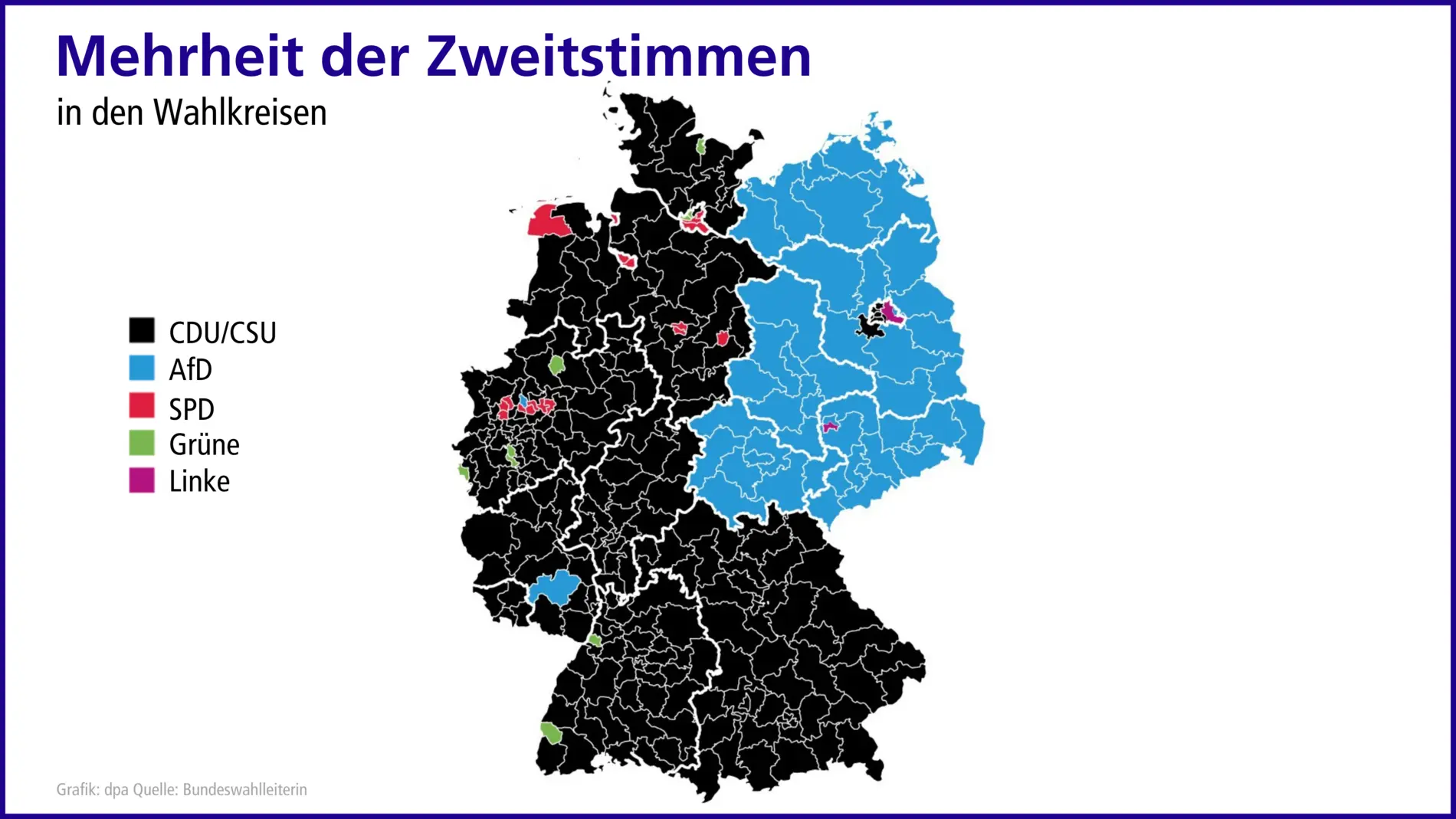 Deutschlandkarte mit den Zweitstimmen-Gewinnern