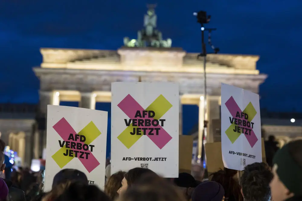 Plakate "AfD Verbot jetzt" bei der Demonstration