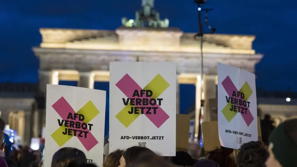 Plakate "AfD Verbot jetzt" bei der Demonstration