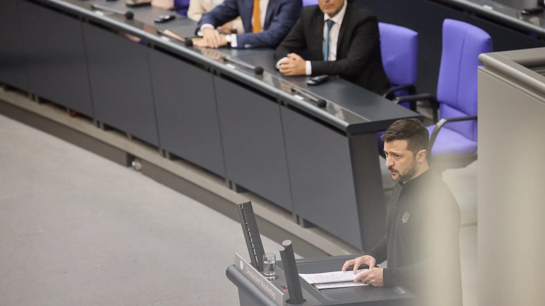 Der Staatspräsident der Ukraine, Wolodymyr Selenskyj bei der Rede im Bundestag.