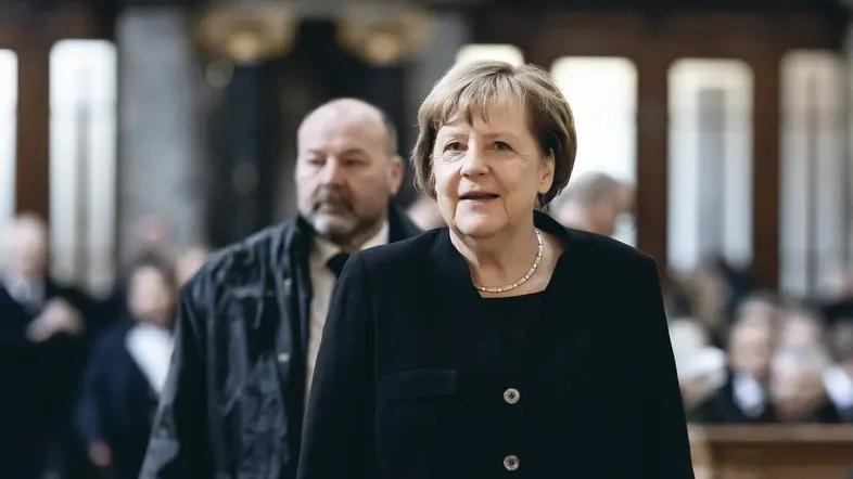 Bundeskanzlerin a.D., Angela Merkel, CDU, beim Gedenkgottesdienst anlässlich des Trauerstaatsaktes für Bundestagspräsident a.D. Dr. Wolfgang Schäuble, CDU, in der Oberpfarr- und Domkirche zu Berlin.