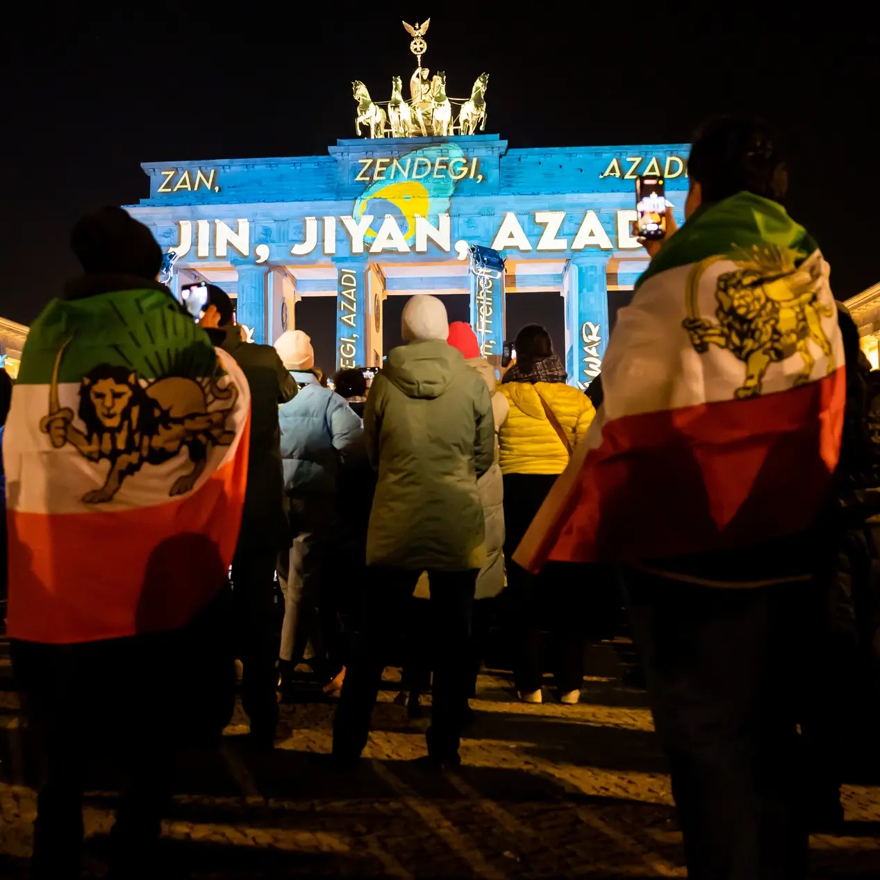 Das Brandenburger Tor bei einer Protestaktion für Solidarität mit den Protesten im Iran.