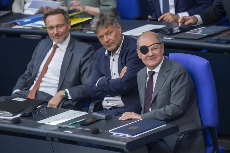 Regierungsbank während der  Haushaltsdebatte im Bundestag.